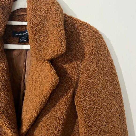French Connection Women's Faux Fur Teddy Coat XS Brown Cozy Fall Warm Outdoor - Picture 4 of 12